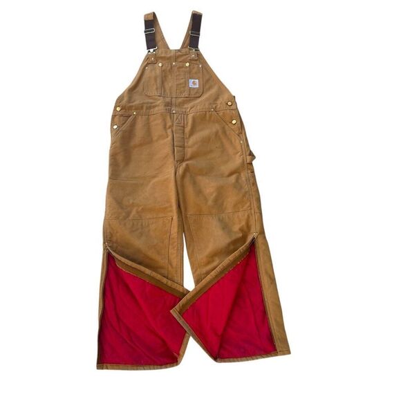 Carhartt Vintage Men's Quilted Lined Double Knee Overalls Brown Size 40 x 28 - Picture 2 of 13